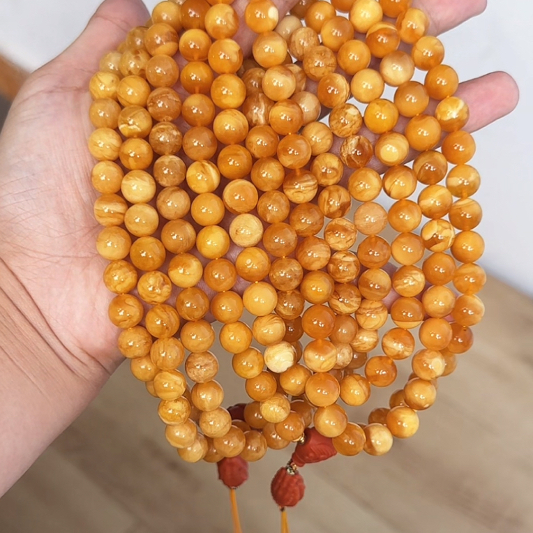 【齐福珠宝】XQ0004/9mm俄料21号口金瓷妖白108佛珠(多样性发其一）