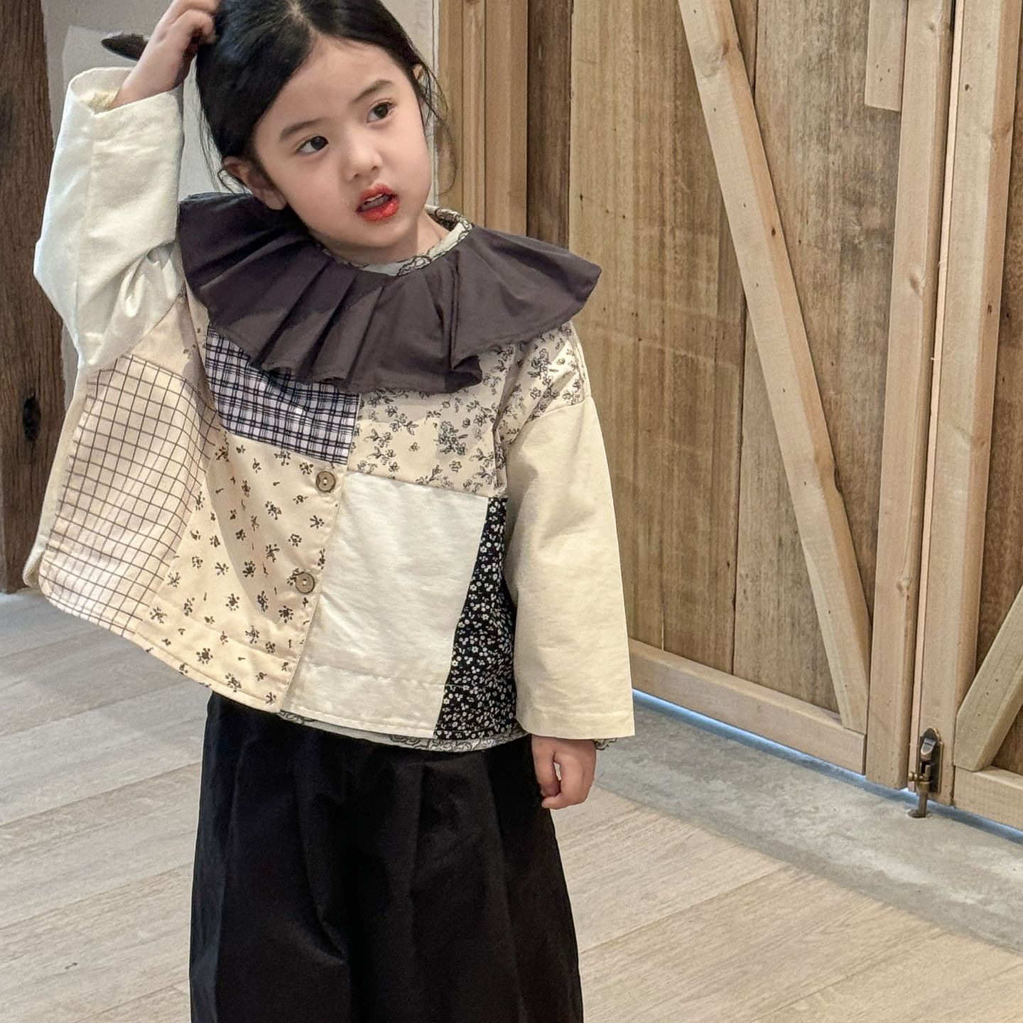 童外套2025春季新品韩国童装韩版可爱森系拼接格子女童上衣裤子