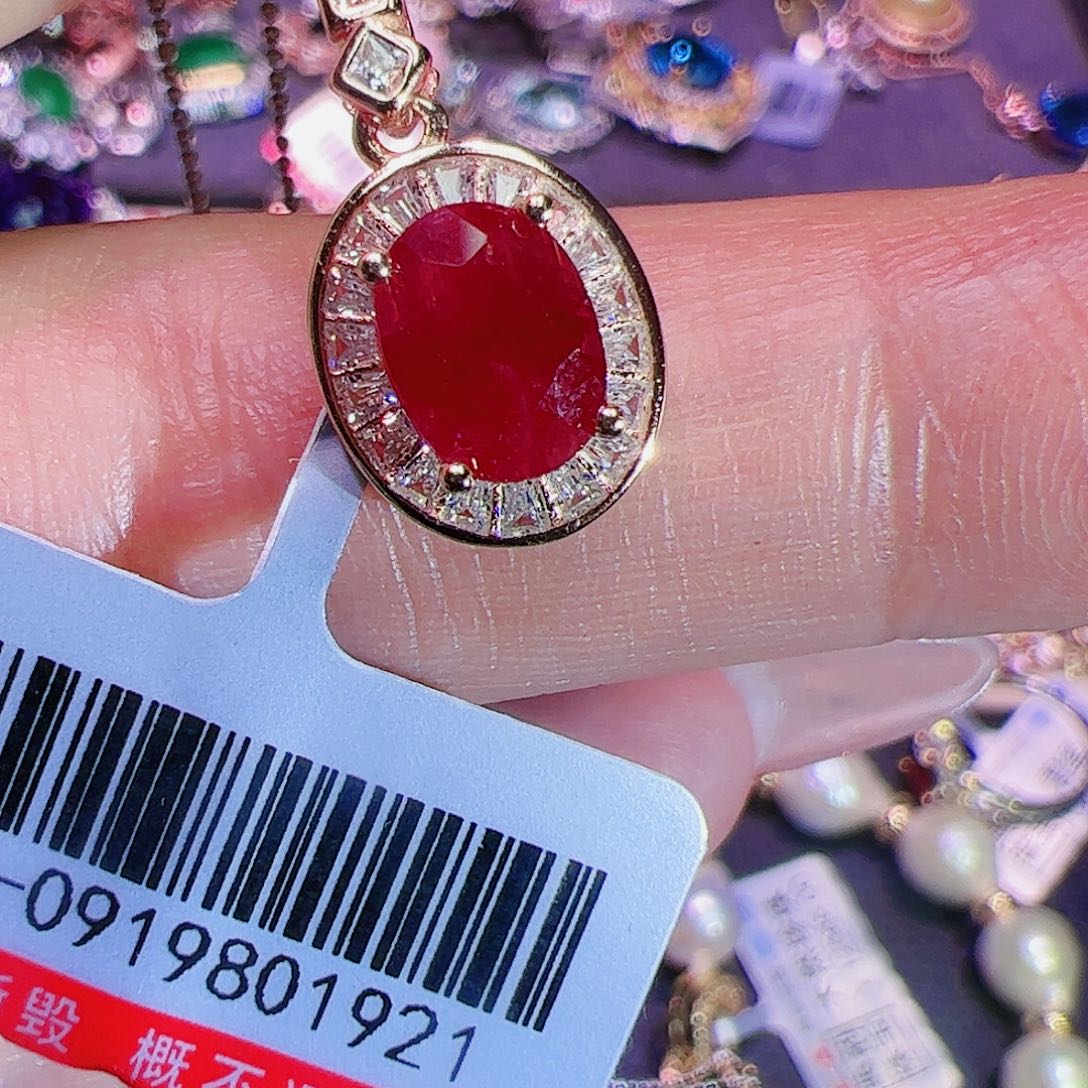 红宝石吊坠银S925镶嵌