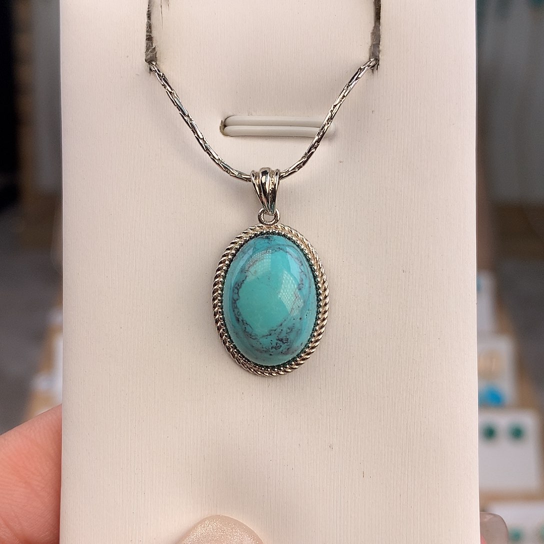 绿松石银S925镶嵌吊坠(不含链)