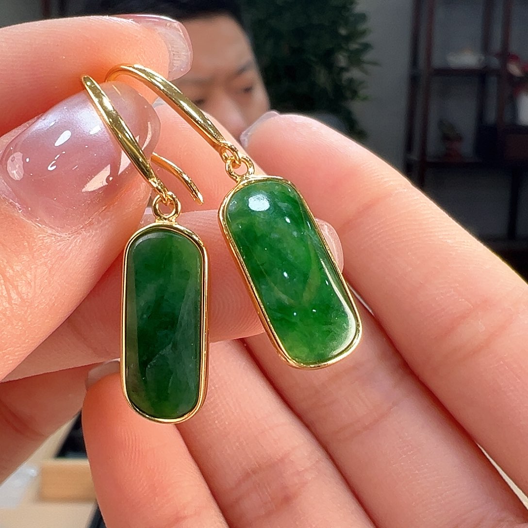 翡翠耳饰银S925镶嵌耳环