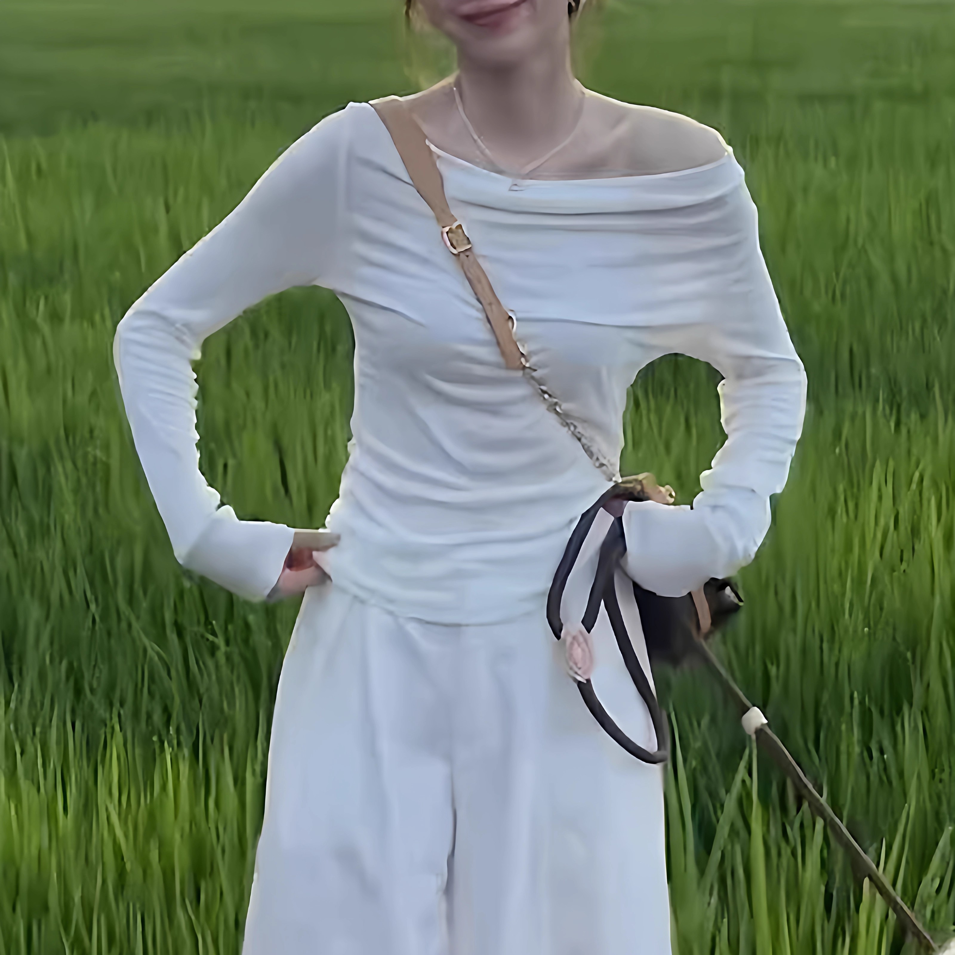 时尚一字领长袖T恤女2025秋季新款韩版设计感洋气百搭修身上衣潮