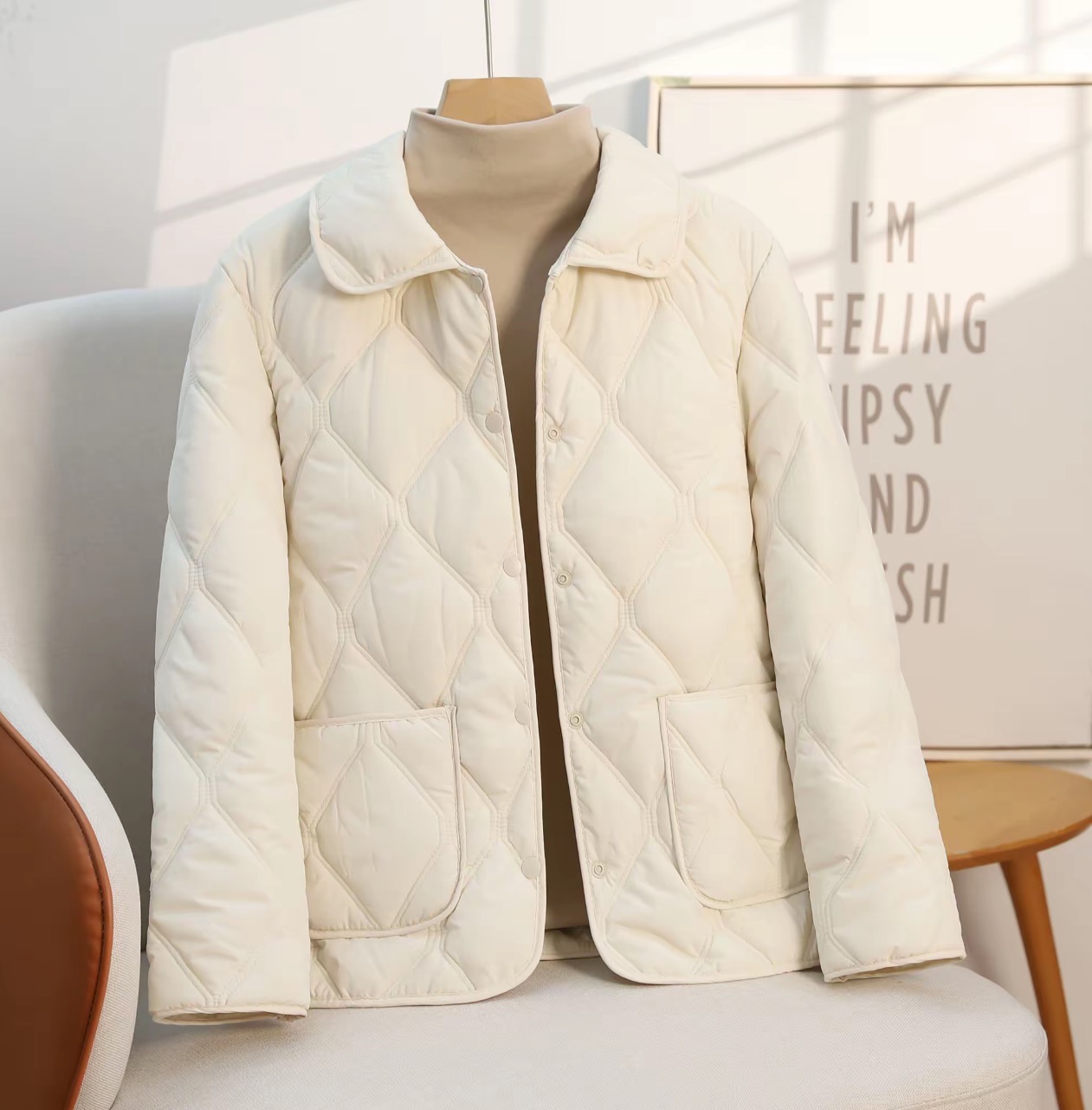 【现货+运补】棉服外套秋冬春韩版轻薄轻职风百搭休闲保暖双休菱格