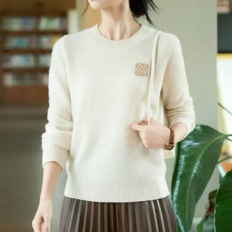 女士超细羊毛圆领套头衫