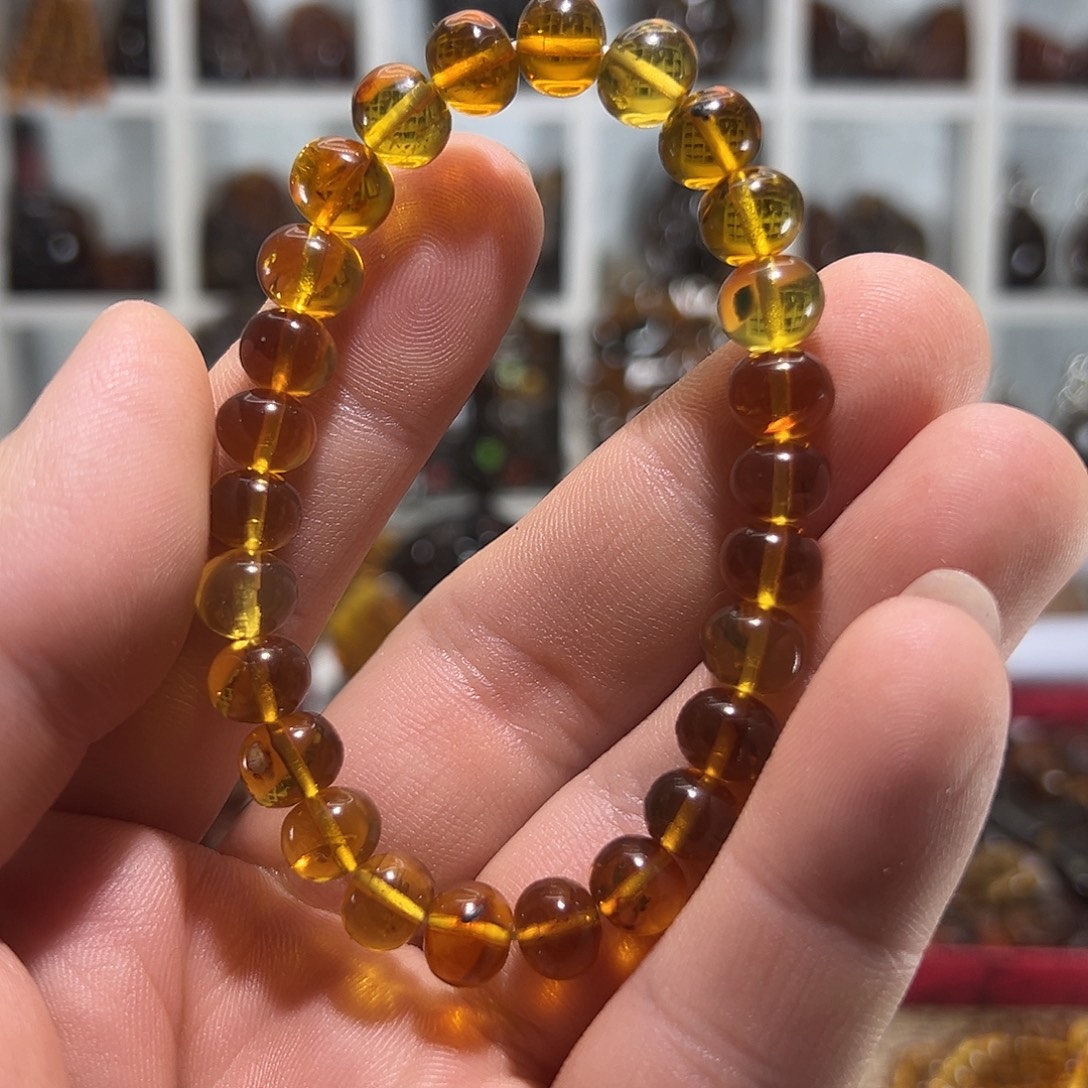 琥珀未镶嵌手链抚顺琥珀8毫米