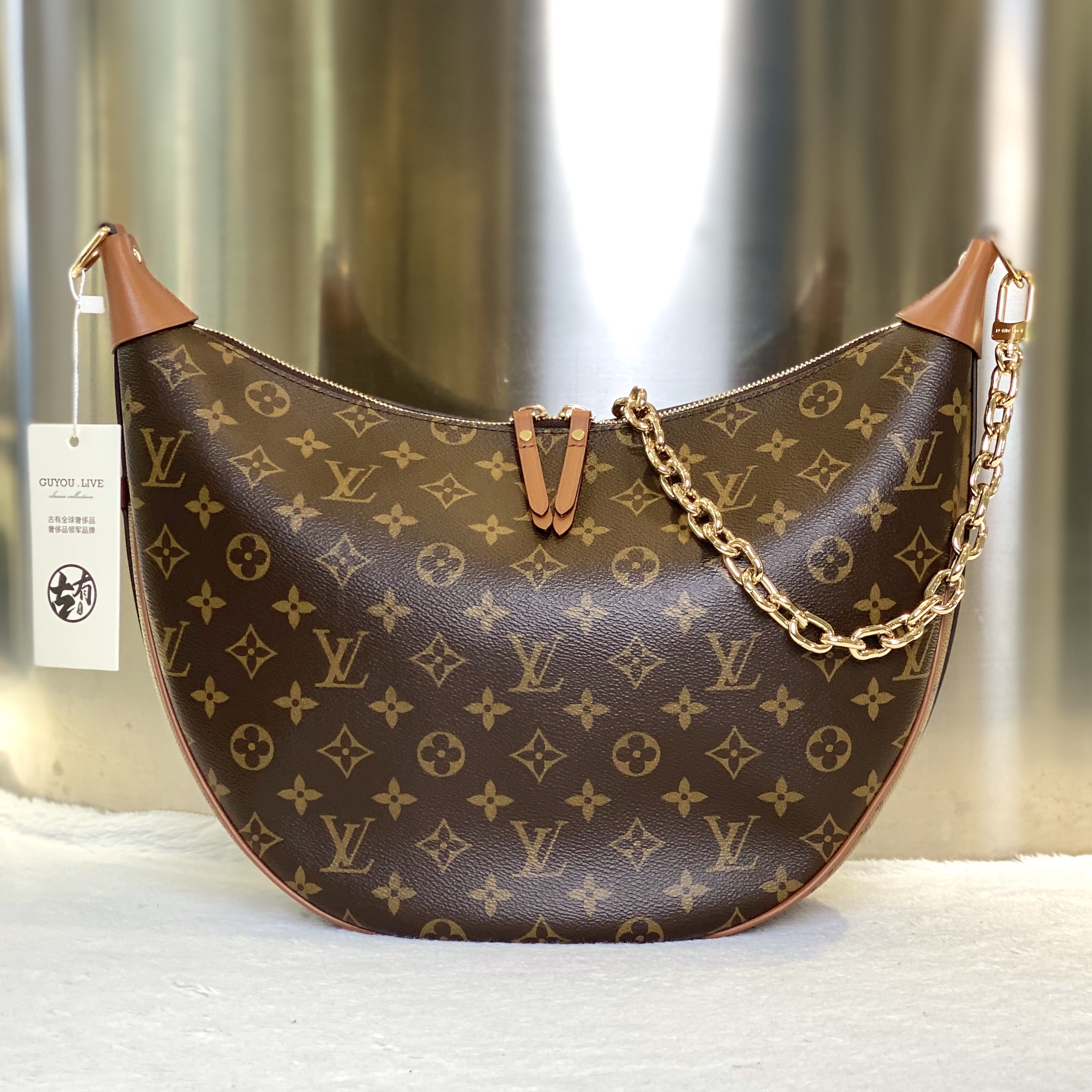 99新 LouisVuitton/路易威登 爱马98新LVloophobo月亮单肩包0026