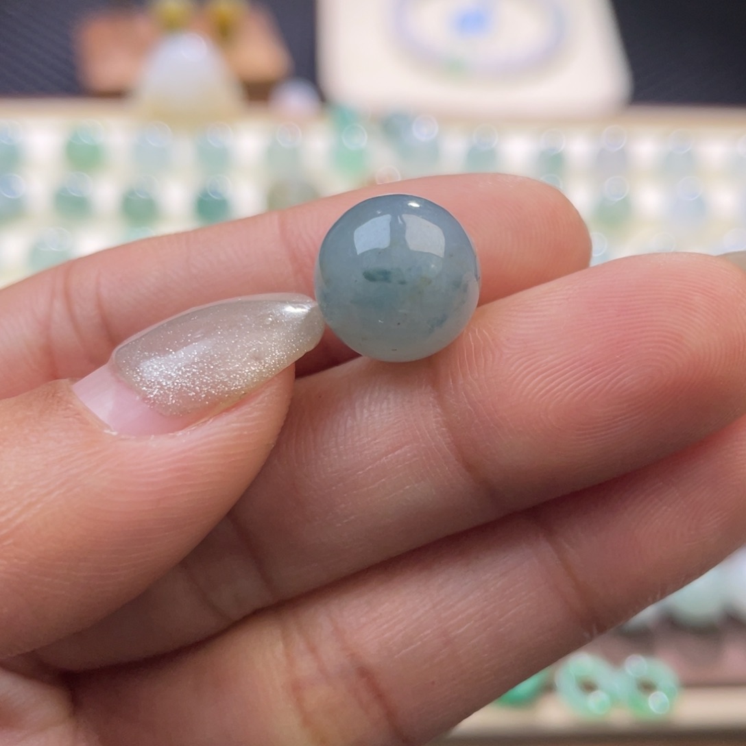 翡翠散珠蓝紫底飘花洒金圆珠11.7m m