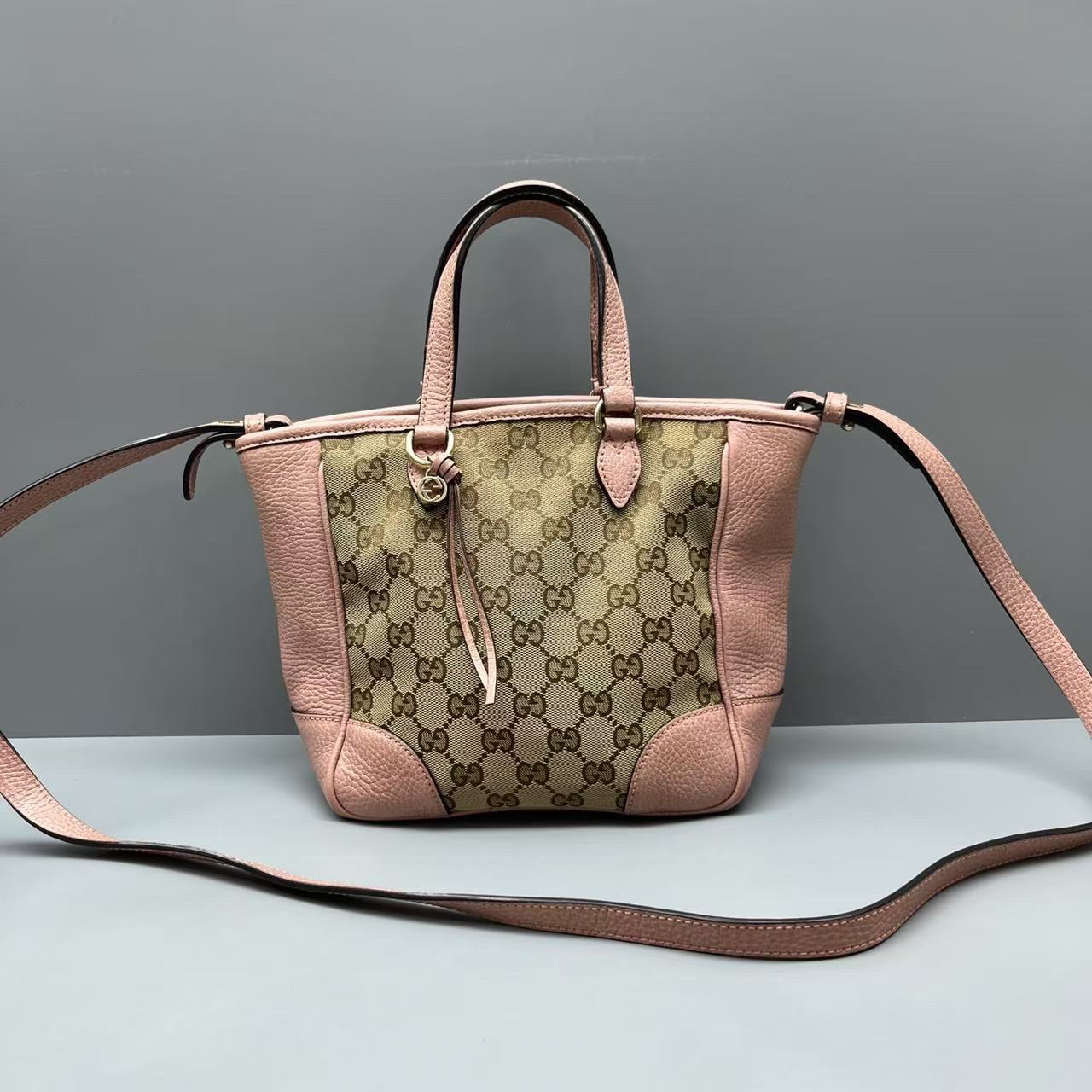 95新 GUCCI/古驰 老花拼粉色小号托特包 尺寸20*19 SV15914