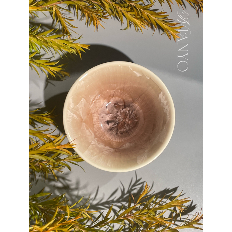 Q.146-9 f 香槟玫瑰粉小斗笠杯 高端茶具 窑变冰晶  陶瓷 孤品