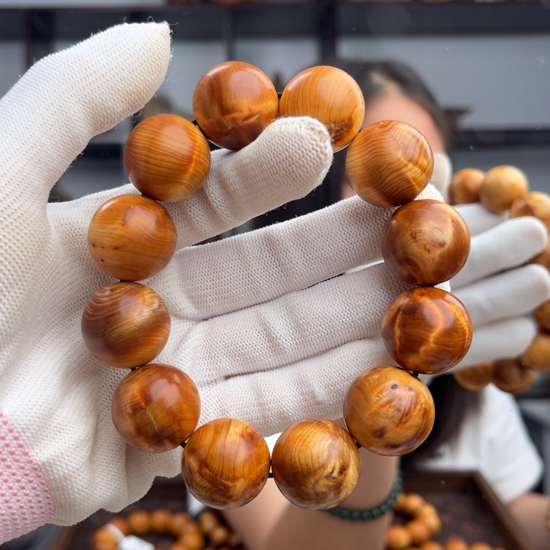 柏木（崖柏）手串/手链20红油玉化闪电火焰55.8