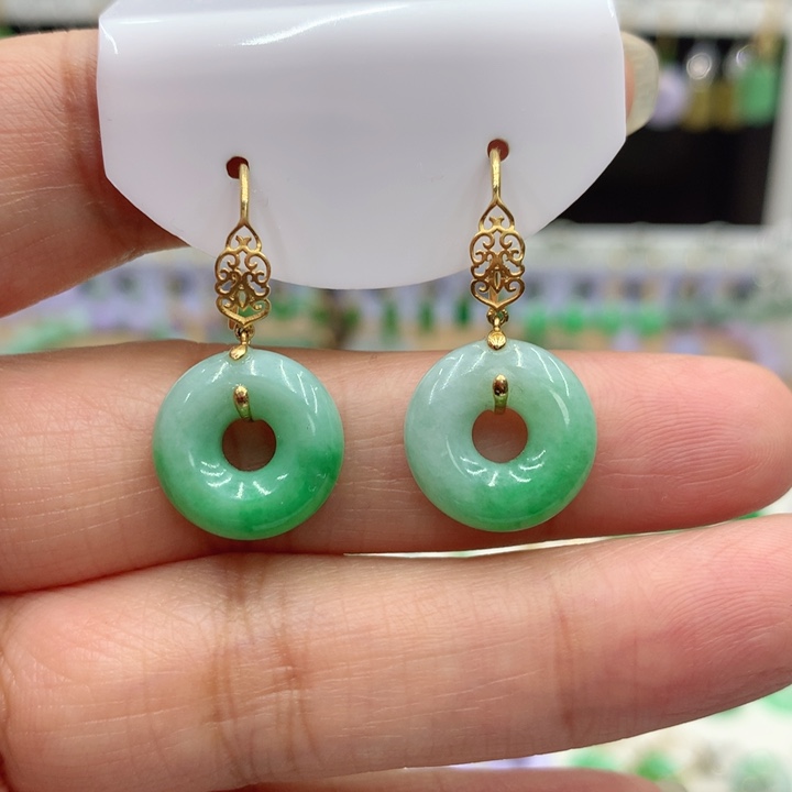 翡翠18K金镶嵌耳饰