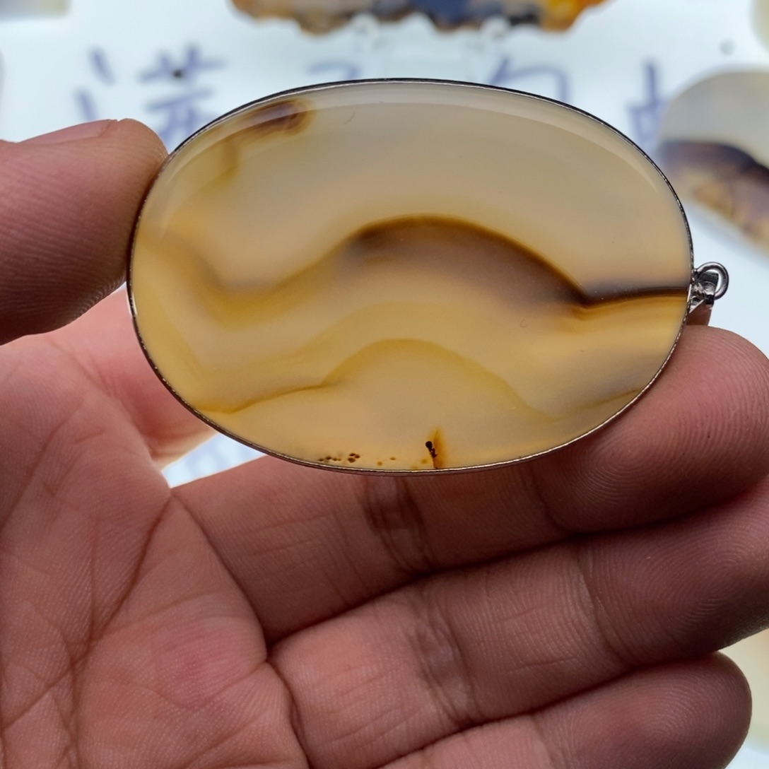 玛瑙/玉髓牌子足银镀金镶嵌