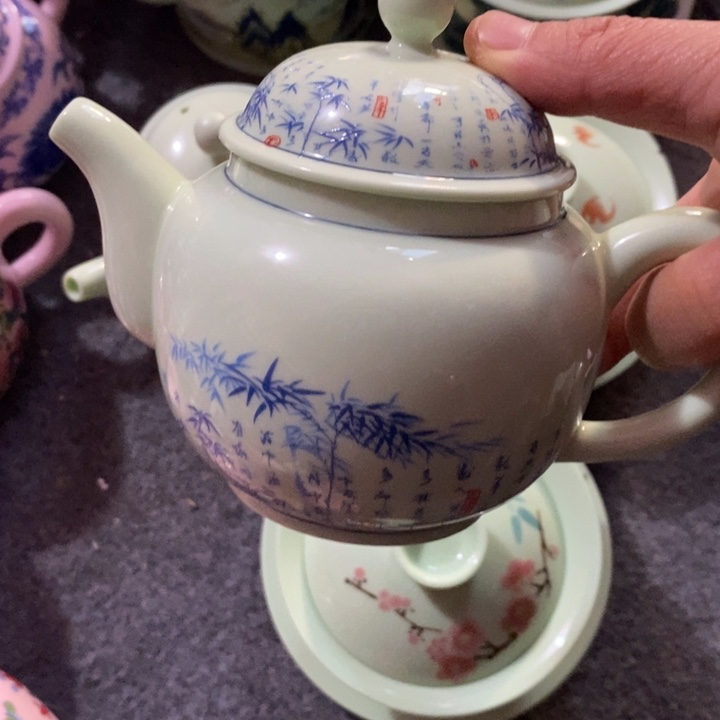 摆件陶绿稀土竹子壶