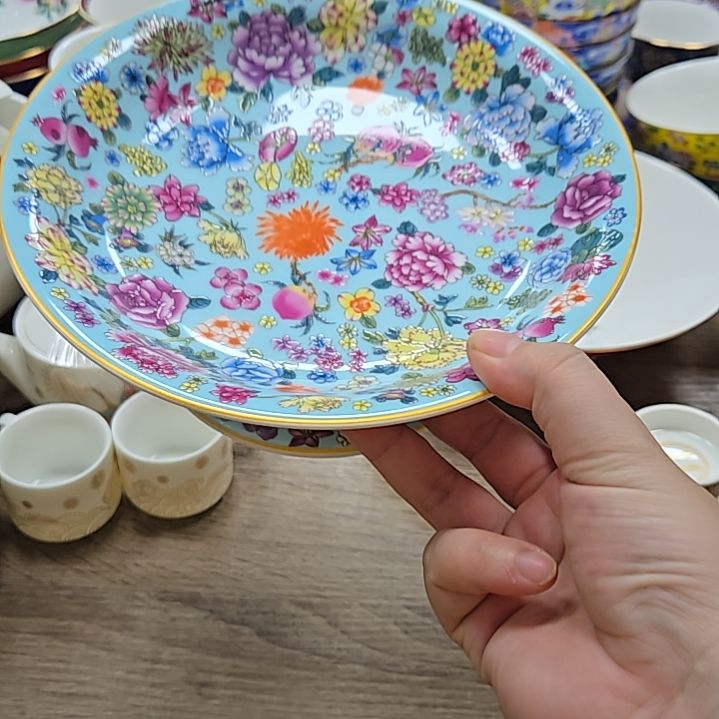 瓷片微瑕珐琅彩万花7.5寸1个果盘66666