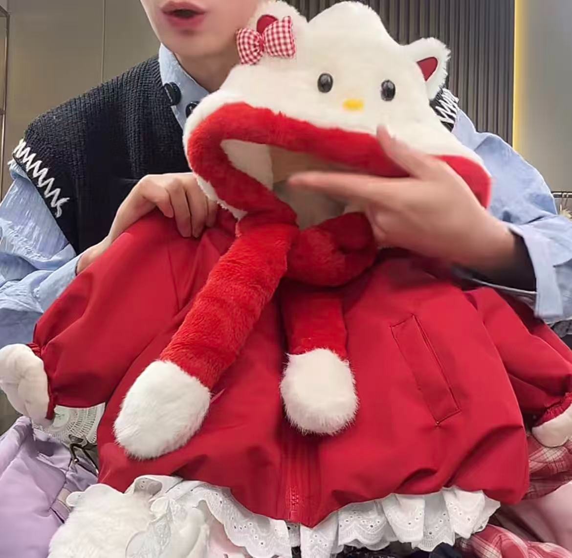 女童加绒棉服外套秋冬新款韩版宝宝加厚棉衣洋气红色围巾棉衣