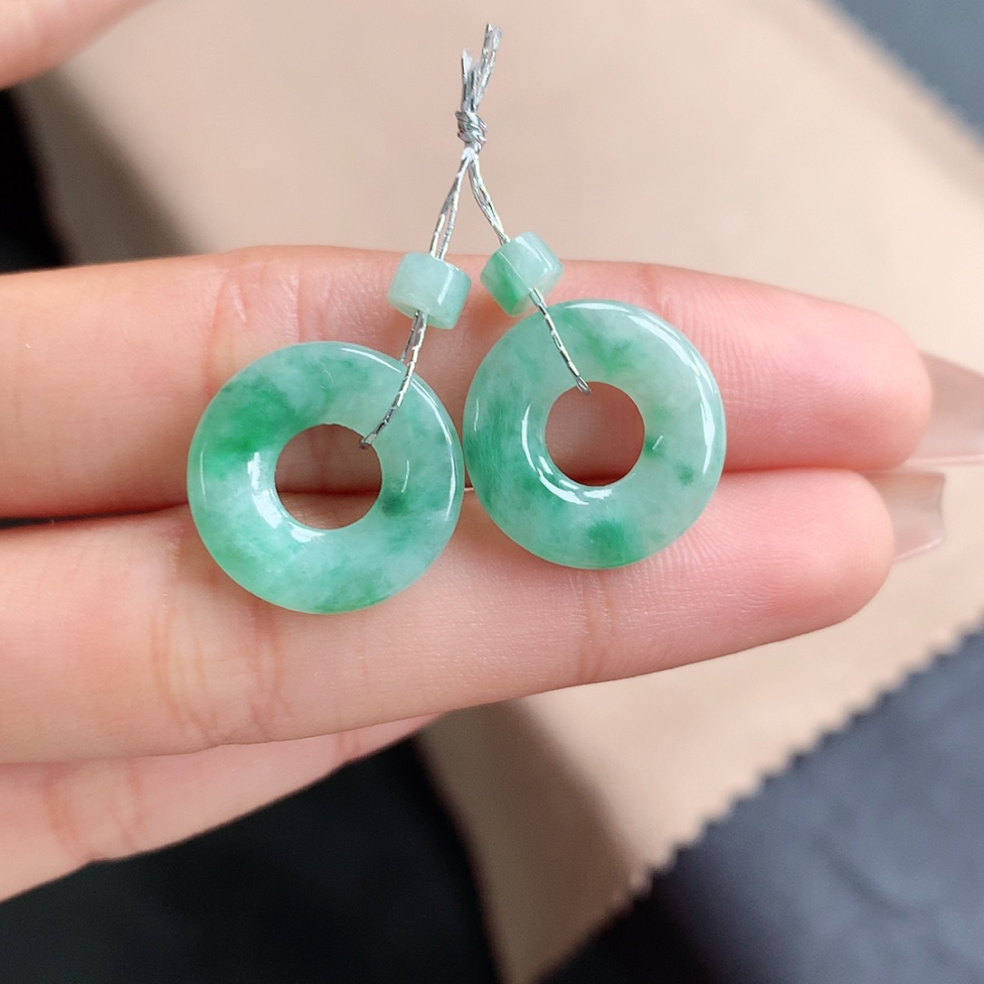 翡翠耳饰未镶嵌耳环甜甜圈一对