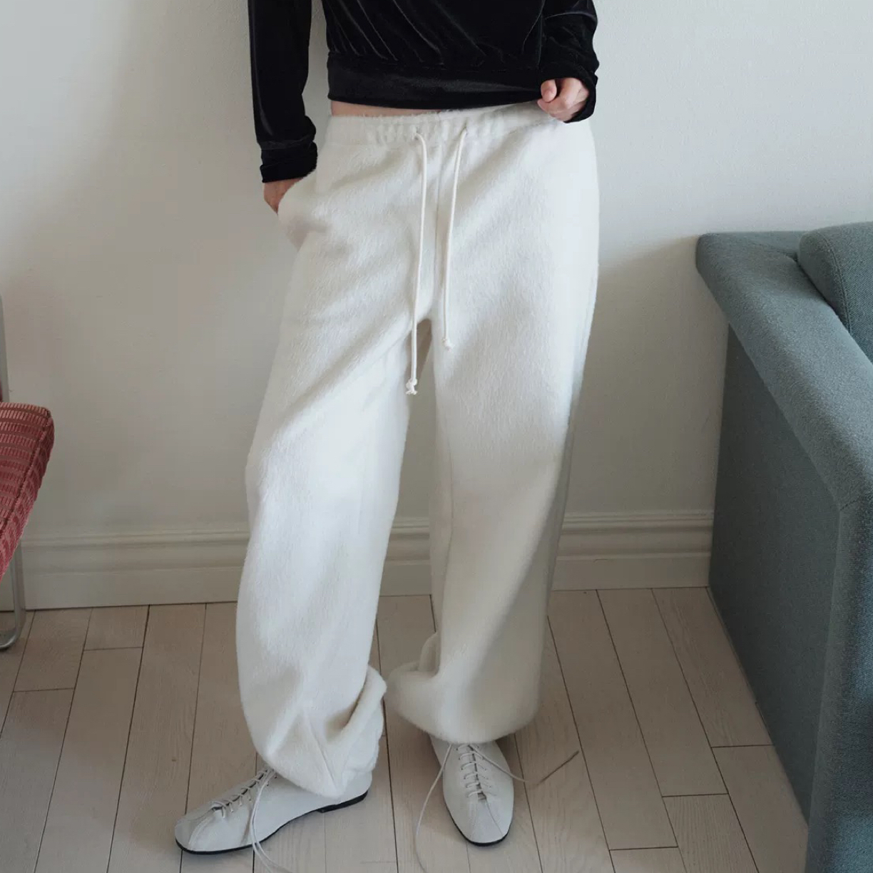 韩国单 校长尼尼 over flair 双面摇粒绒休闲裤