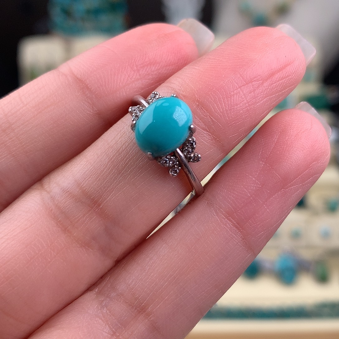 绿松石银S925镶嵌戒指