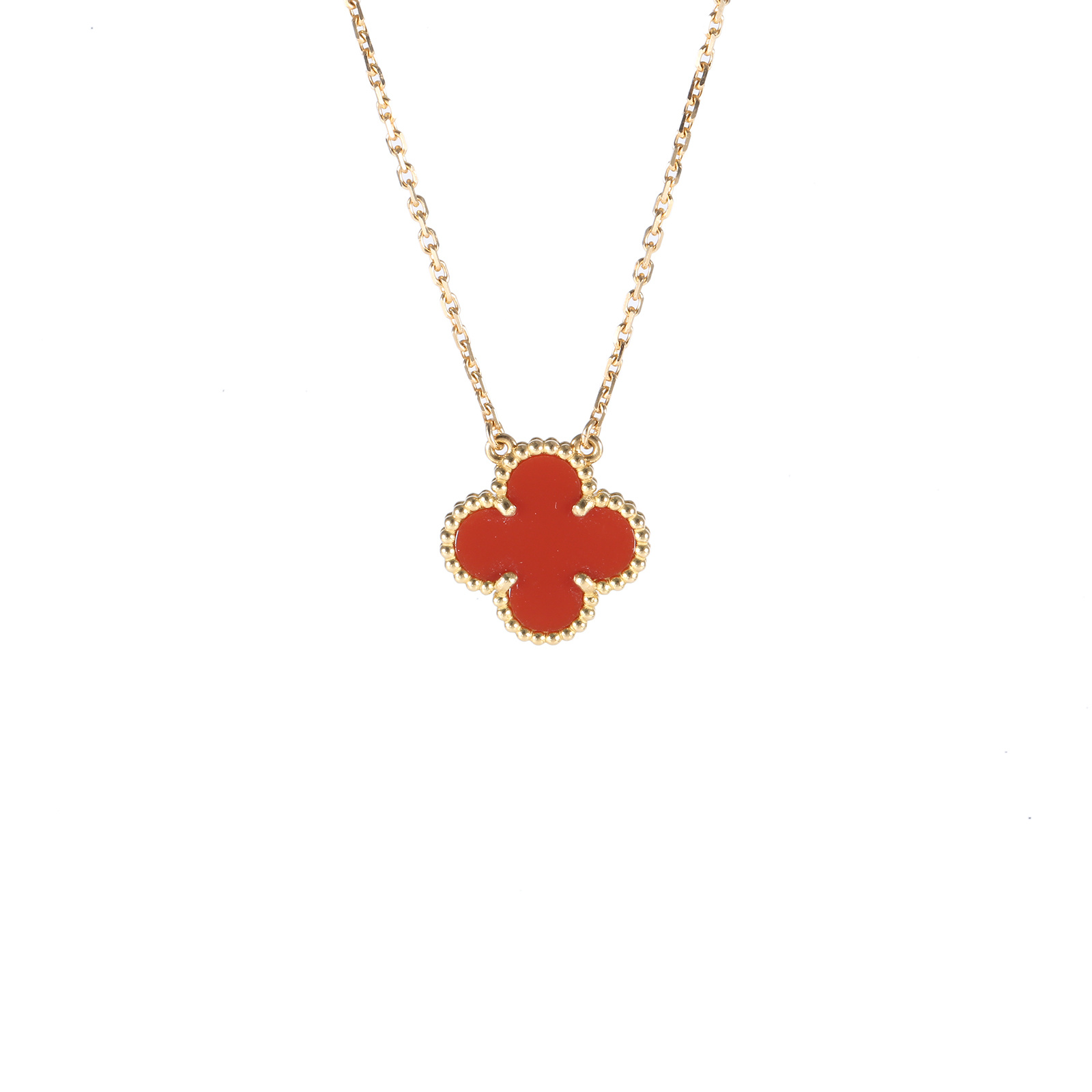 99新 梵克雅宝 小花6枫 红花 中号单花项链 新扣 