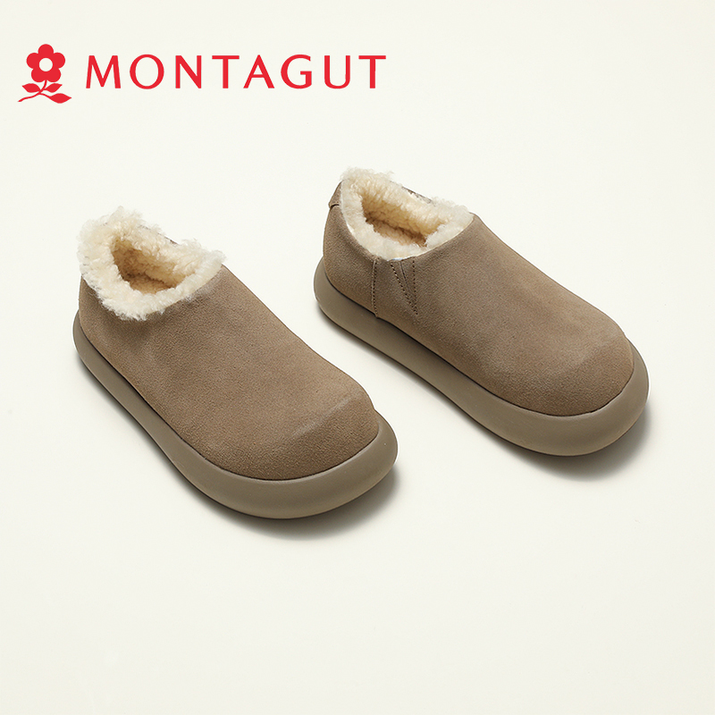 Montagut/梦特娇（401-450）冬季加绒勃肯鞋女棉鞋一脚蹬半拖鞋包头