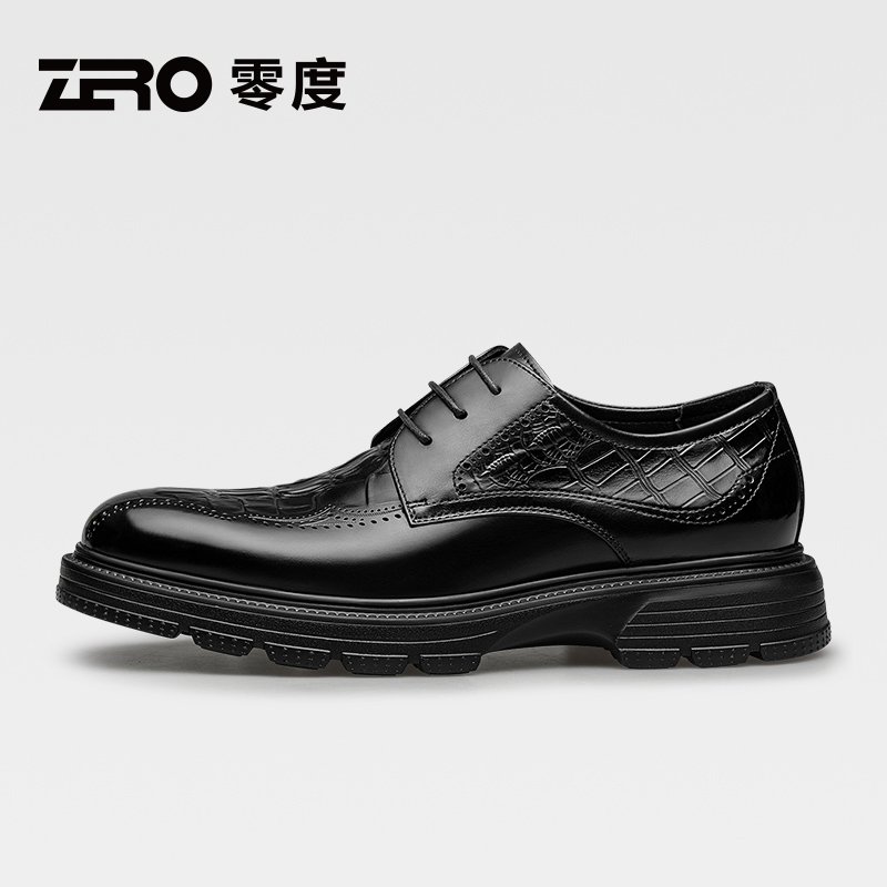 ZRO零度男鞋2025秋冬季新潮流鳄鱼纹厚底增高大头商务休闲皮鞋男