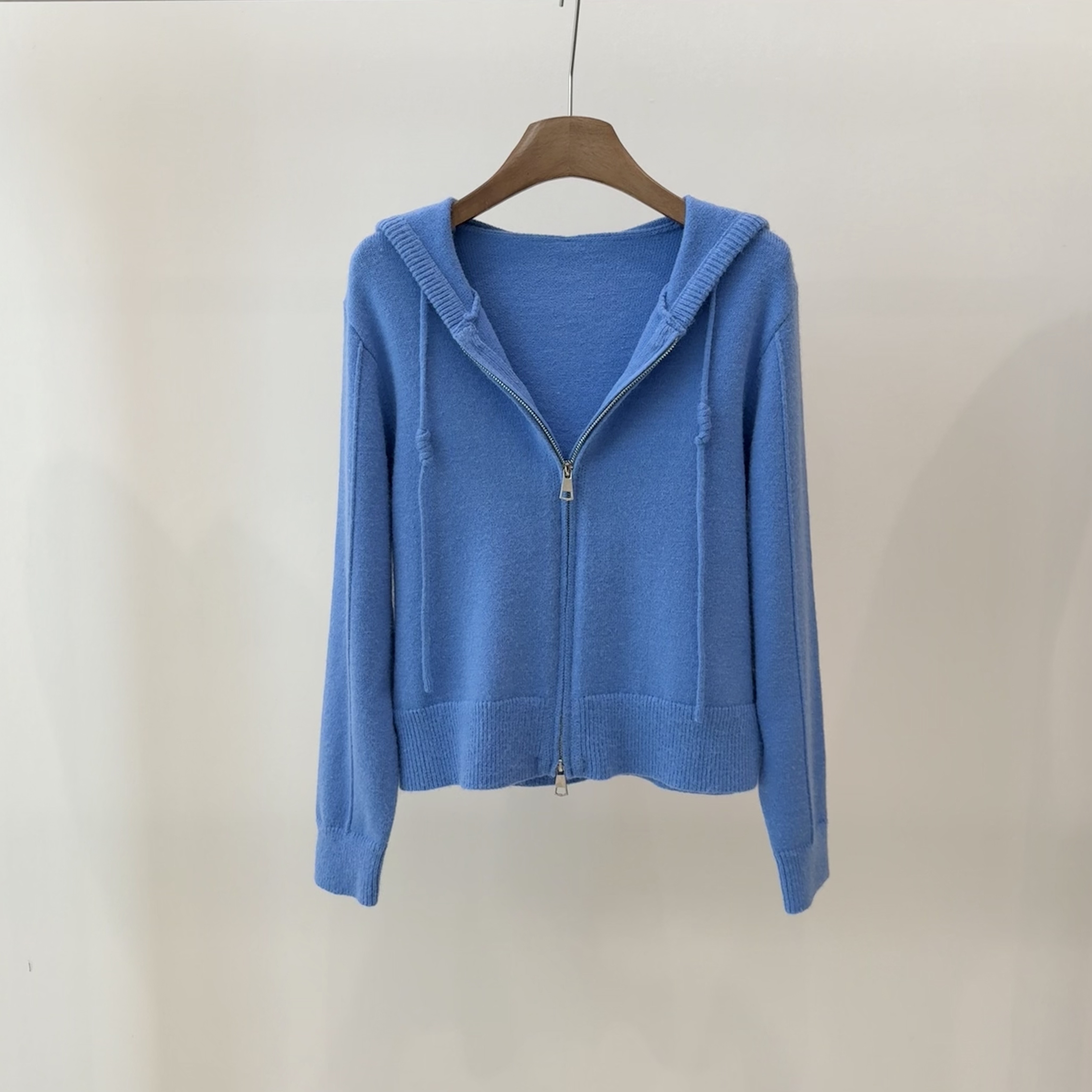 秋冬时尚多巴胺开衫百搭纯色上衣长袖连帽针织拉链外套b515