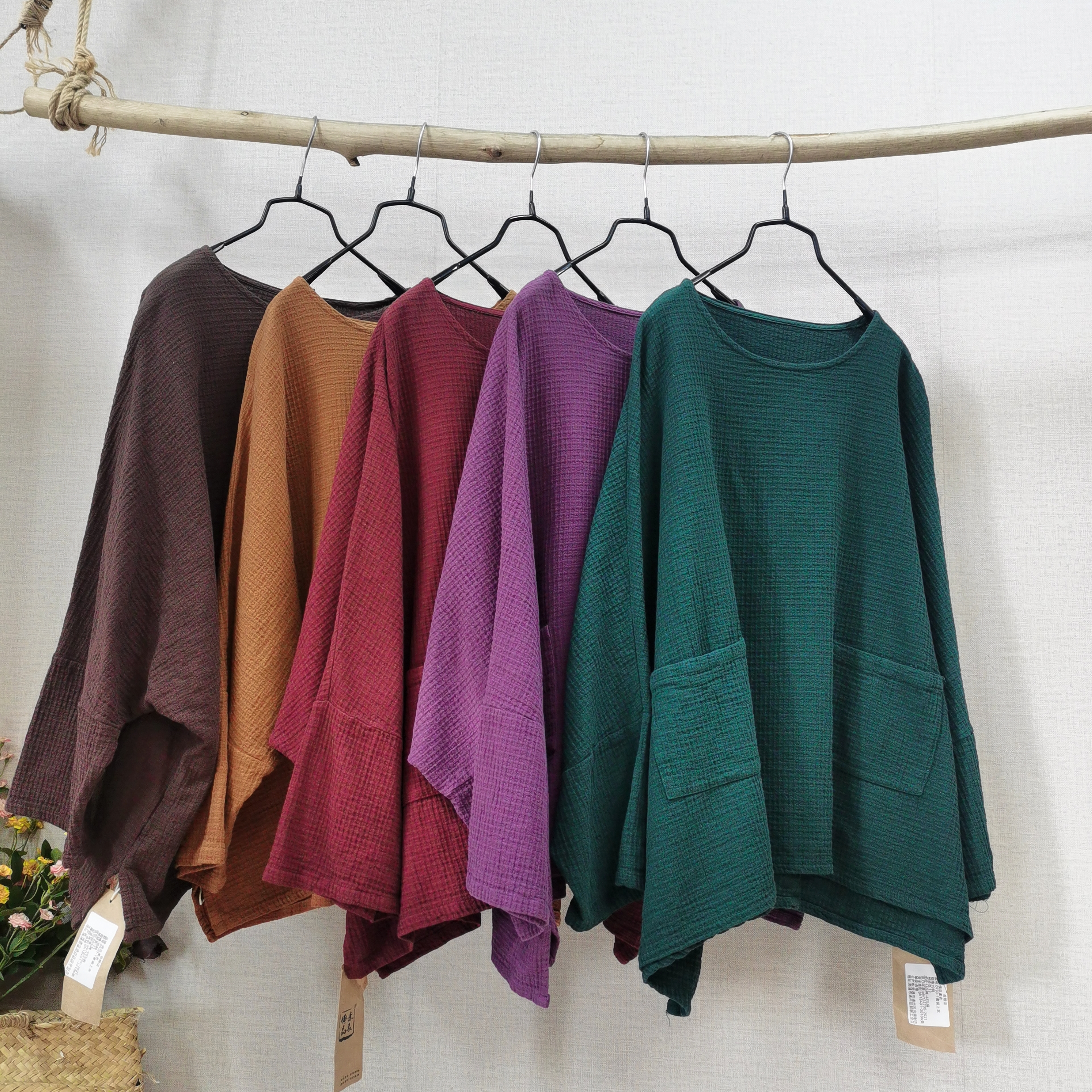 儒品素衣930棉麻圆领大兜上衣