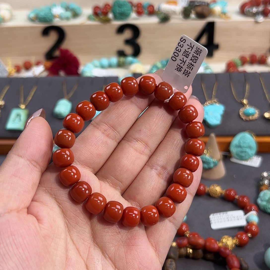 南红玛瑙未镶嵌手串天然原矿南红老型珠素圈手串