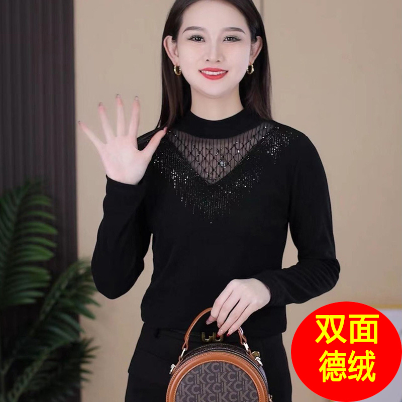 【双面德绒】洋气打底衫黑色半高领百搭上衣T恤遮肚子气质减龄长袖
