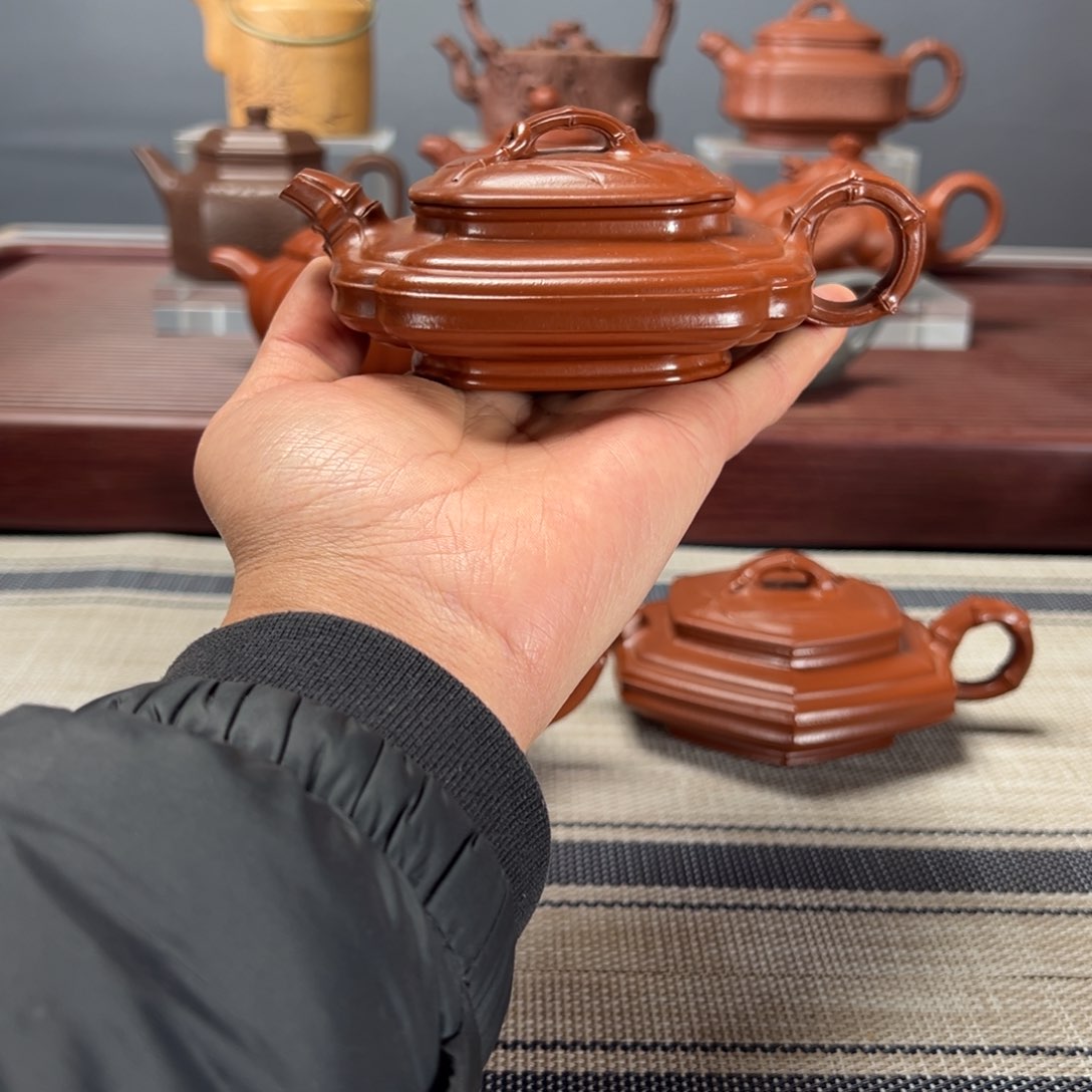 紫砂茶壶悟*四方扁鼓120CC朱泥