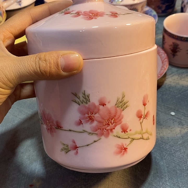 摆件陶红稀土水点桃花炖盅