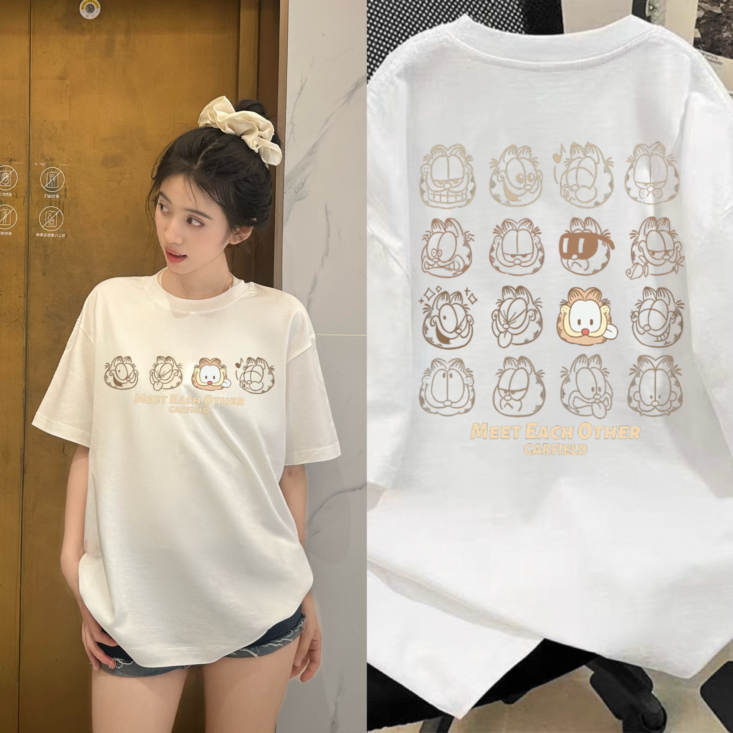 短袖百搭T恤春夏印花薄款大版卡通宽松字母/数字夏季