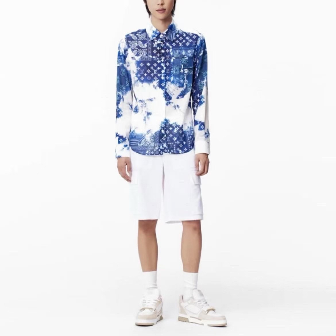 99新 LouisVuitton/路易威登 4177/满印扎染单排扣翻领衬衫/S码