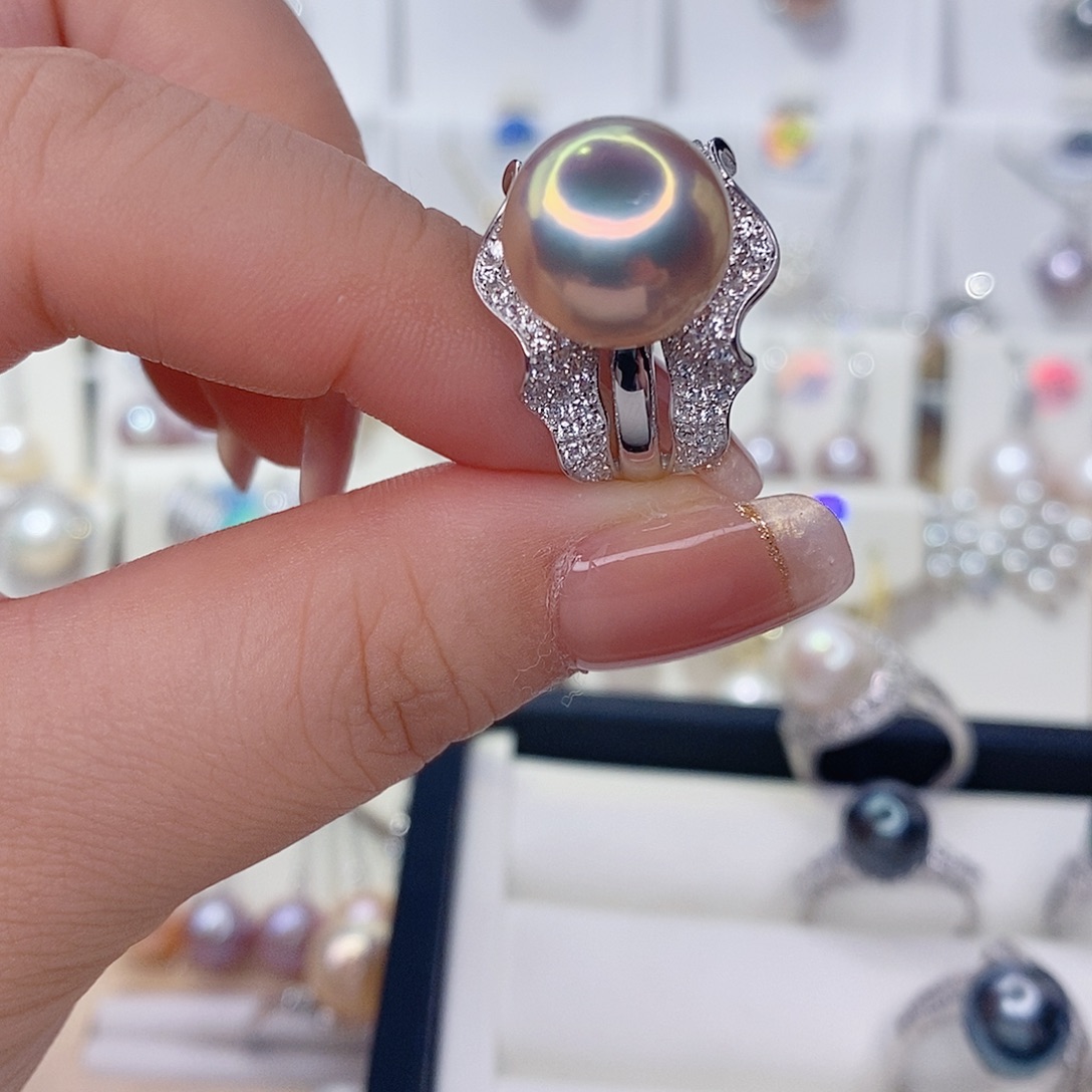美***兴戒指淡水珍珠银S925镶嵌
