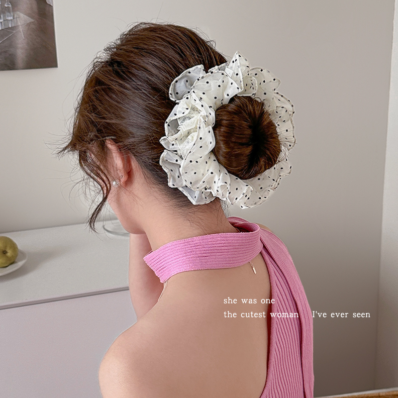 温柔风波点褶皱蕾丝大肠发圈女超大头花高弹力发绳扎头发头绳皮筋