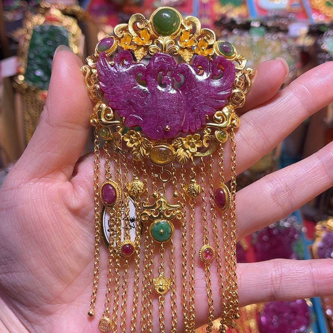 吊坠(不含链)银S925镀金镶嵌红宝石