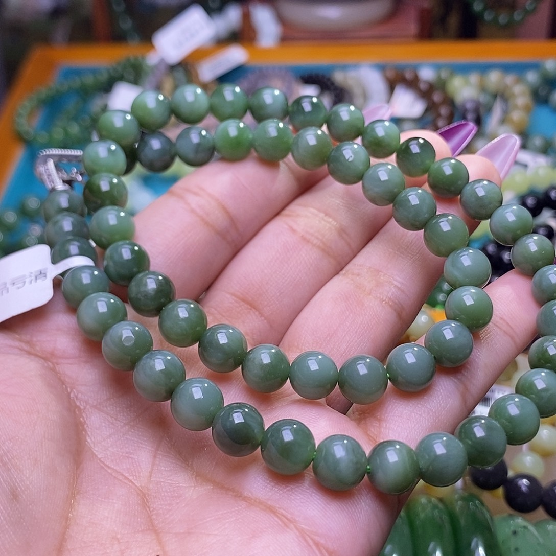 和田玉未镶嵌颈饰碧玉猫眼约8mm妈妈项链