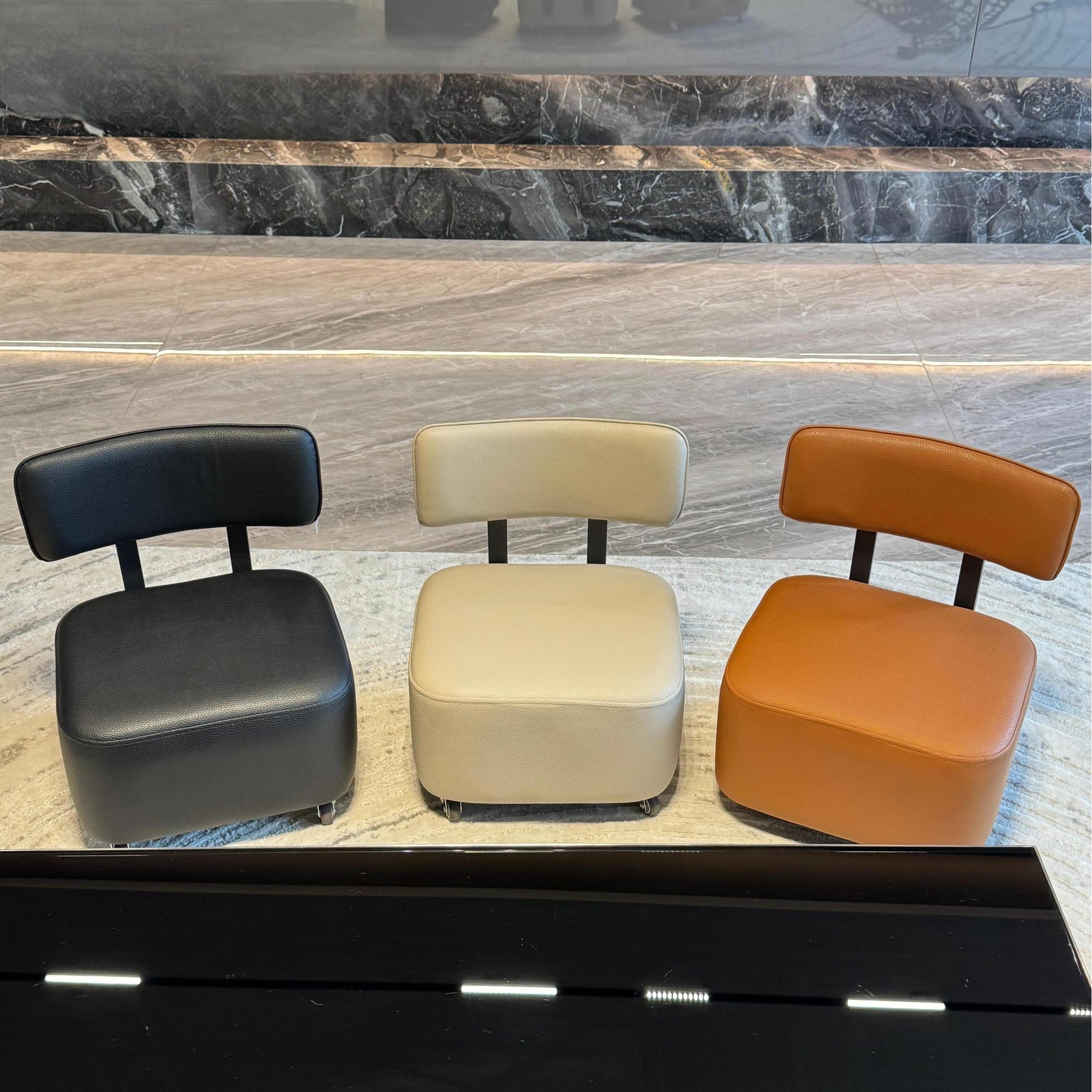 AA轻奢中古风家用客厅换鞋凳溜溜凳万能小凳皮质静音轮360度旋转