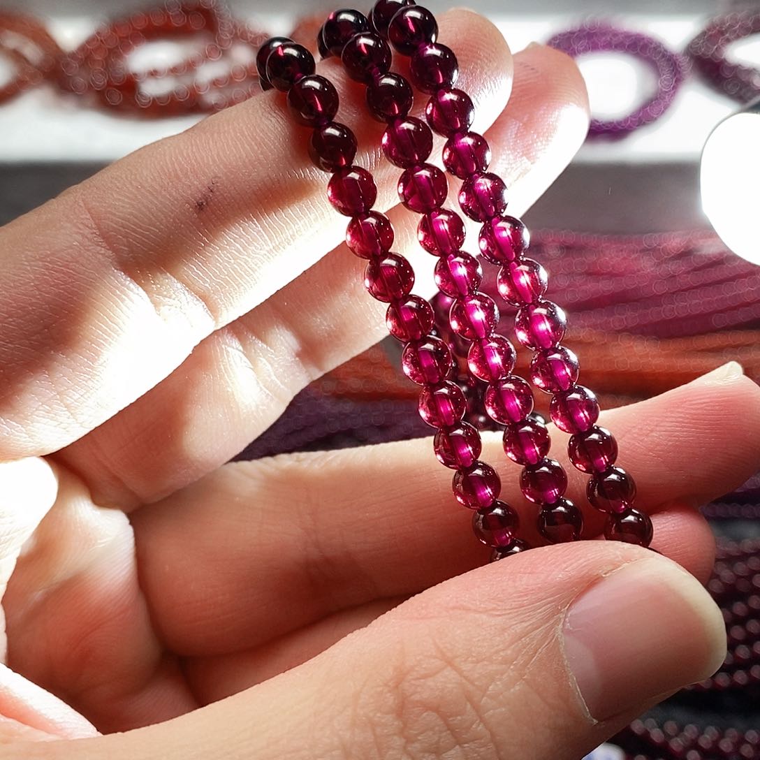 石榴石手链未镶嵌5mm收藏级色标玫红9A