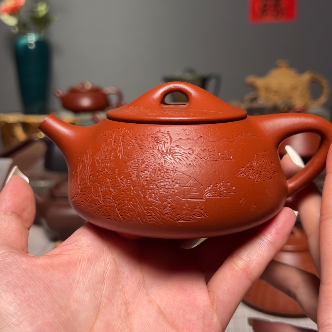 茶壶紫砂全手工景舟石瓢小煤窑朱泥250cc