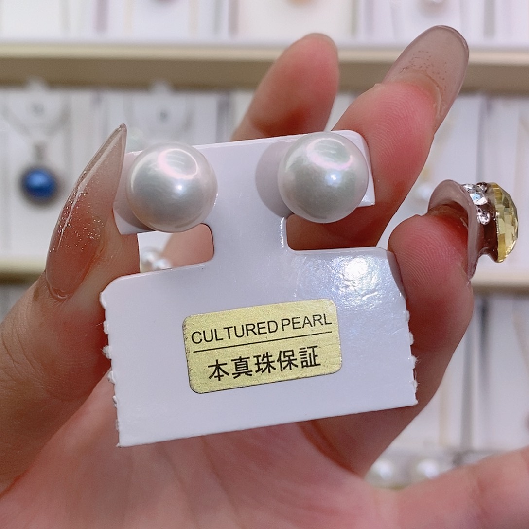 熊***眼银S925镶嵌淡水珍珠耳饰