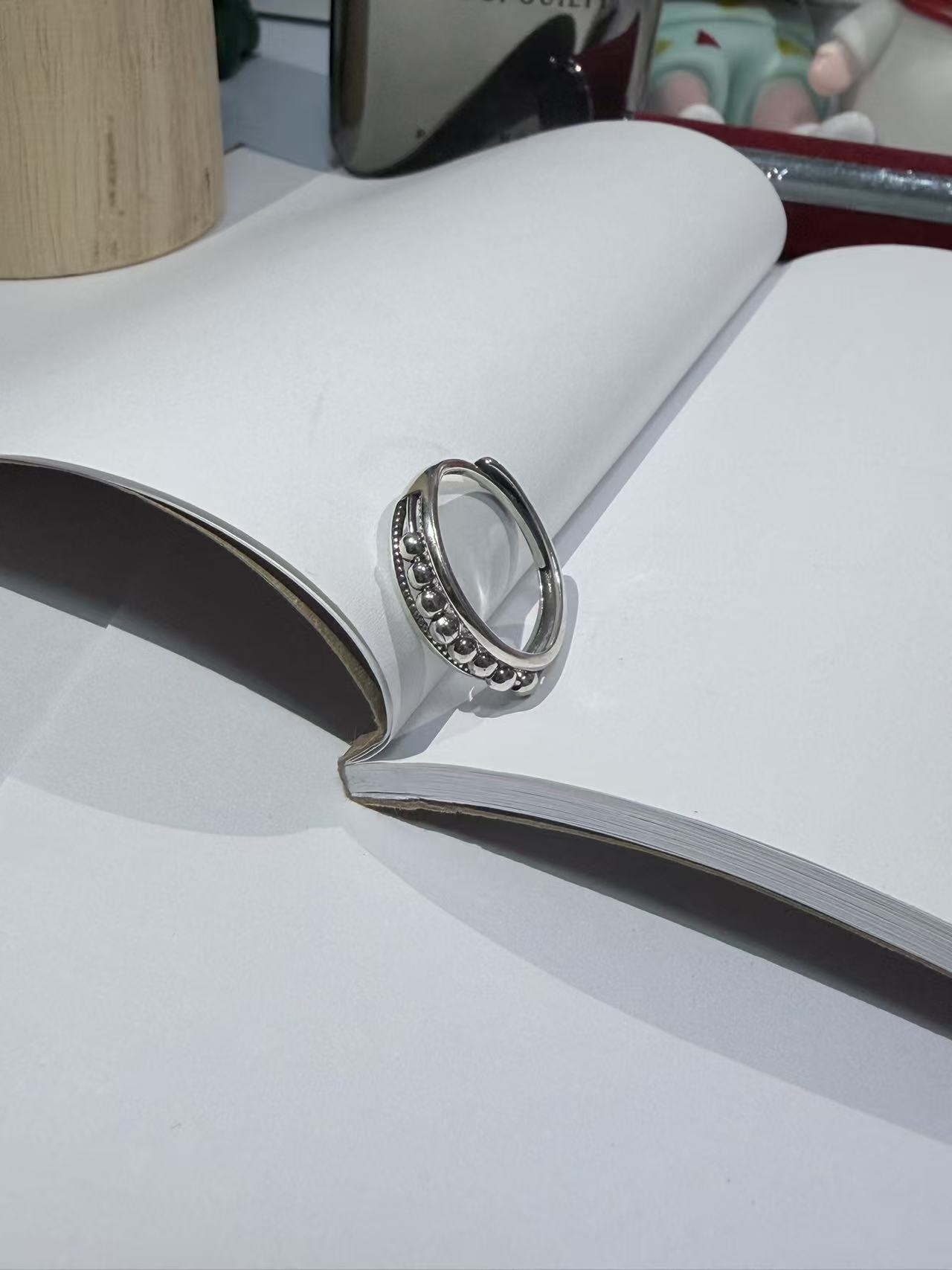 925银戒指 活口日韩通用个性银色简约滚动珠子戒指冷淡风