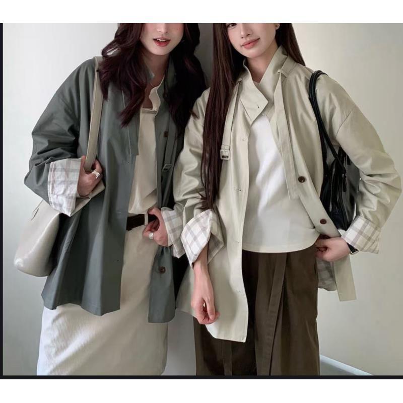 5663号#6211#秋冬韩系宽松休闲双口袋风衣外套