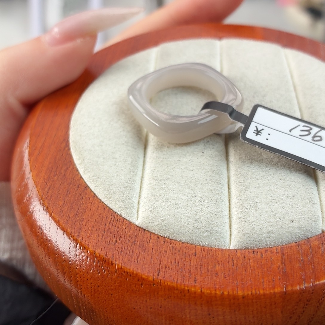 和田玉未镶嵌戒指r43藕粉方圆18.1