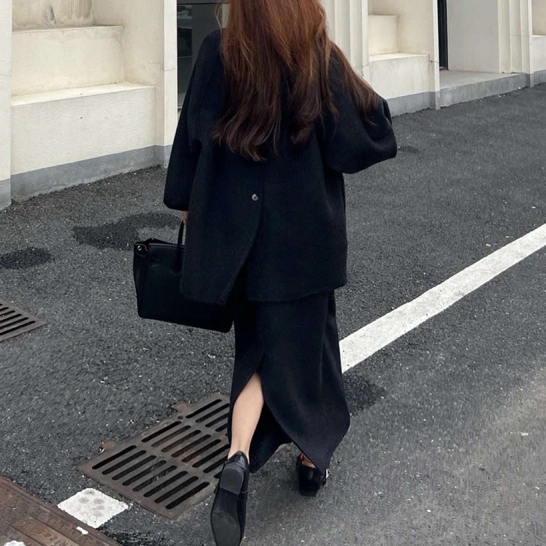 自由之丘 新款双面羊毛大衣套装 上衣外套直筒裙设计感套装
