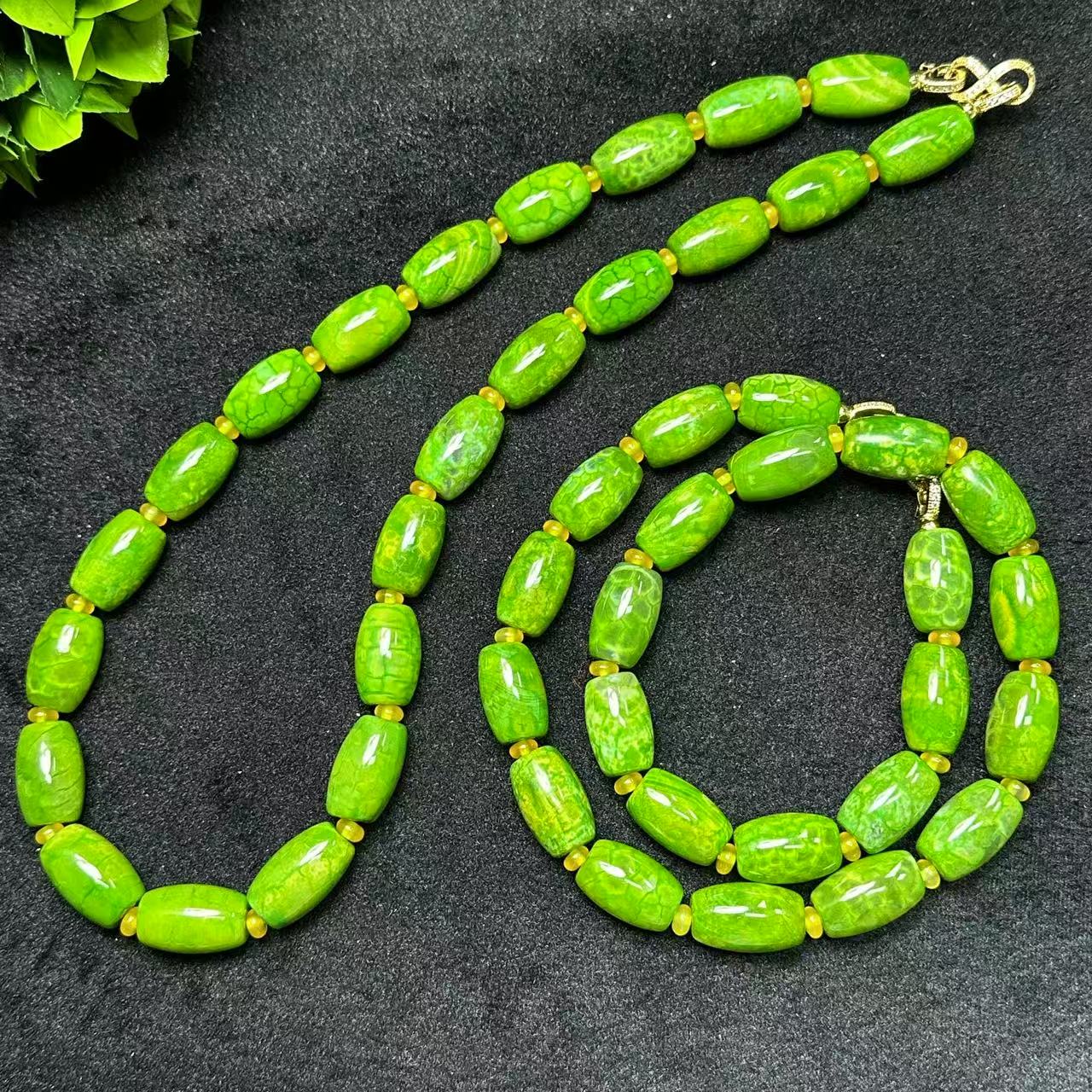 S7298【任会长珠宝】龙纹青花灵碧绿玛瑙项链-多样性只发一件