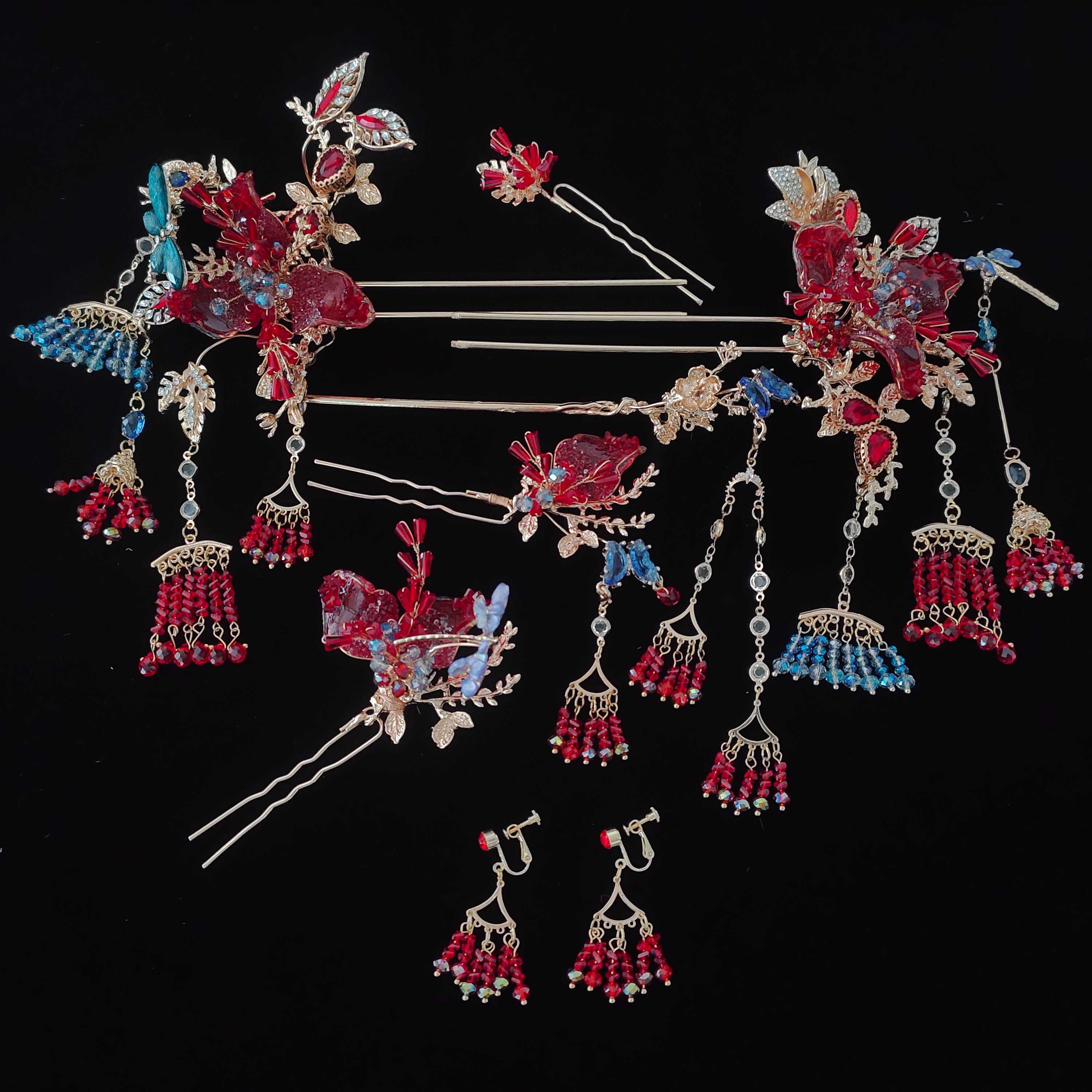 GH075结婚简约新娘头饰新中式红色明制古风宫廷流苏步摇