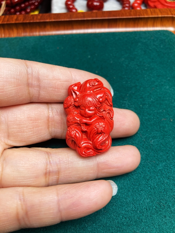 含辰砂工艺品【保真朱砂】红砂平安护佑九尾狐吊坠