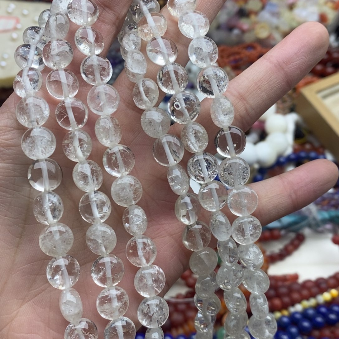 玛瑙/玉髓未镶嵌珠宝半成品一条天然6×10白水晶圆饼