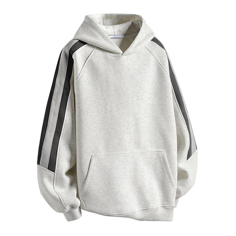 韩版宽松秋冬男士爆款夹克 春装重磅织带拼接撞色连帽卫衣外套